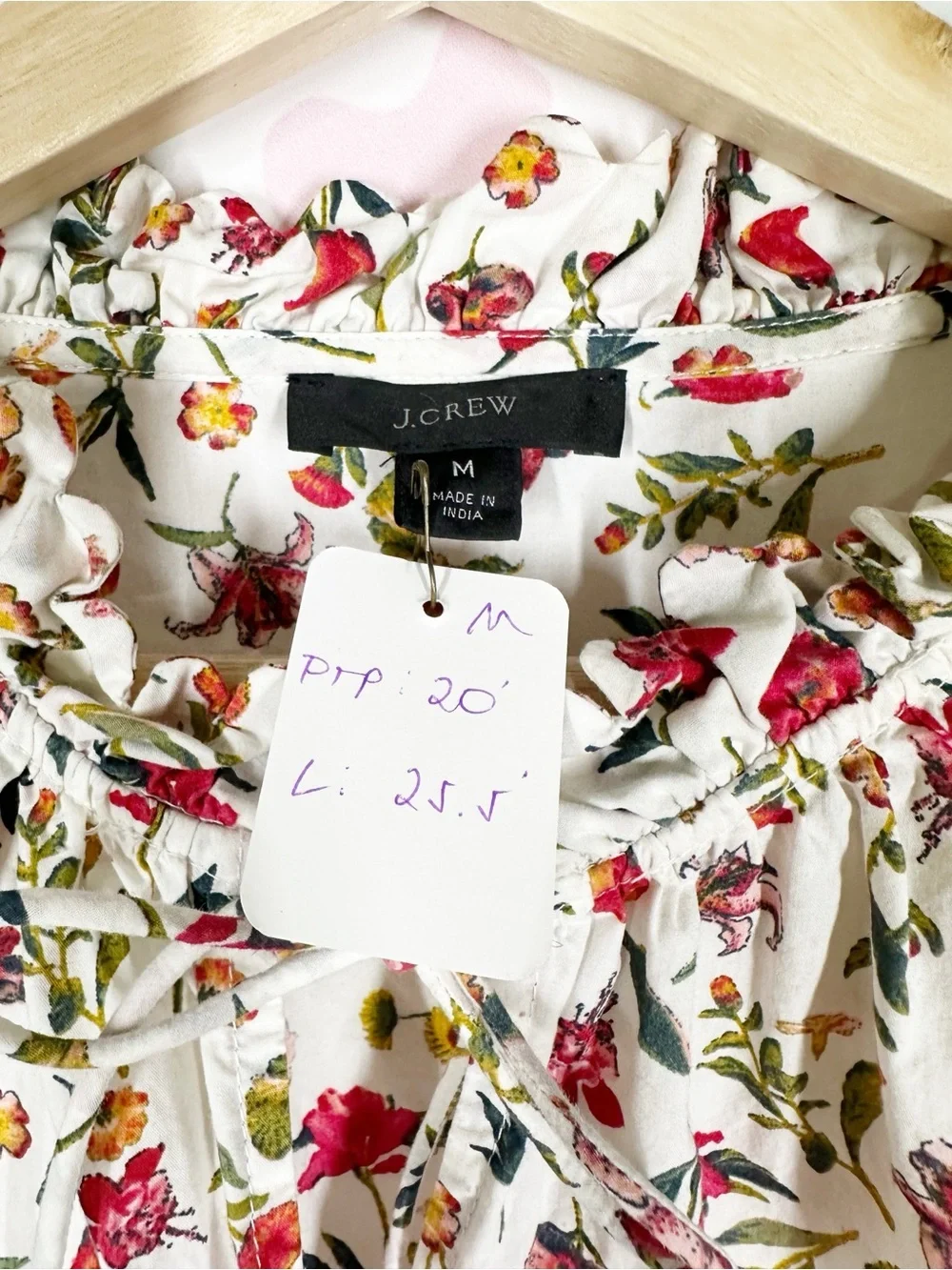 J. Crew Cream Floral Tie-Neck Blouse with Pink Yellow Blooms Top M